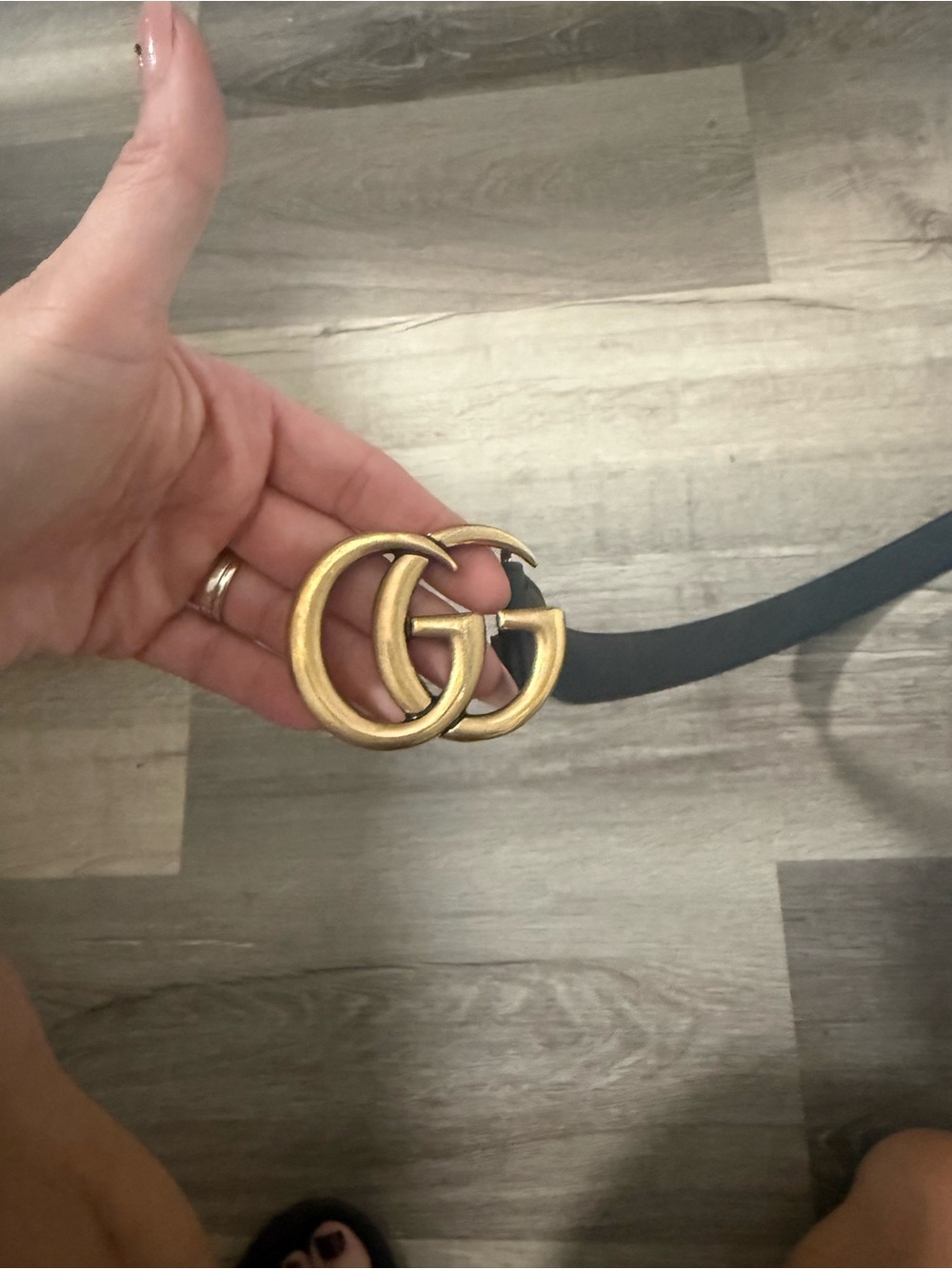 Gucci Black Leather Belt with Aged Gold Double G Buckle